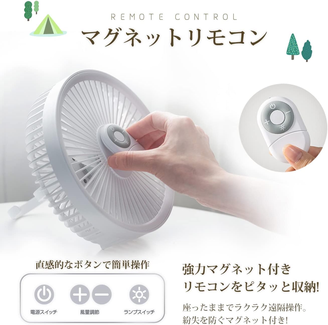 【サインキングダム 】1台3役 扇風機 サーキュレーター 卓上扇風機 壁掛け 吊り下げ コードレス USB充電 4000mAh 風量3段階 リモコン付き xr-df182-br