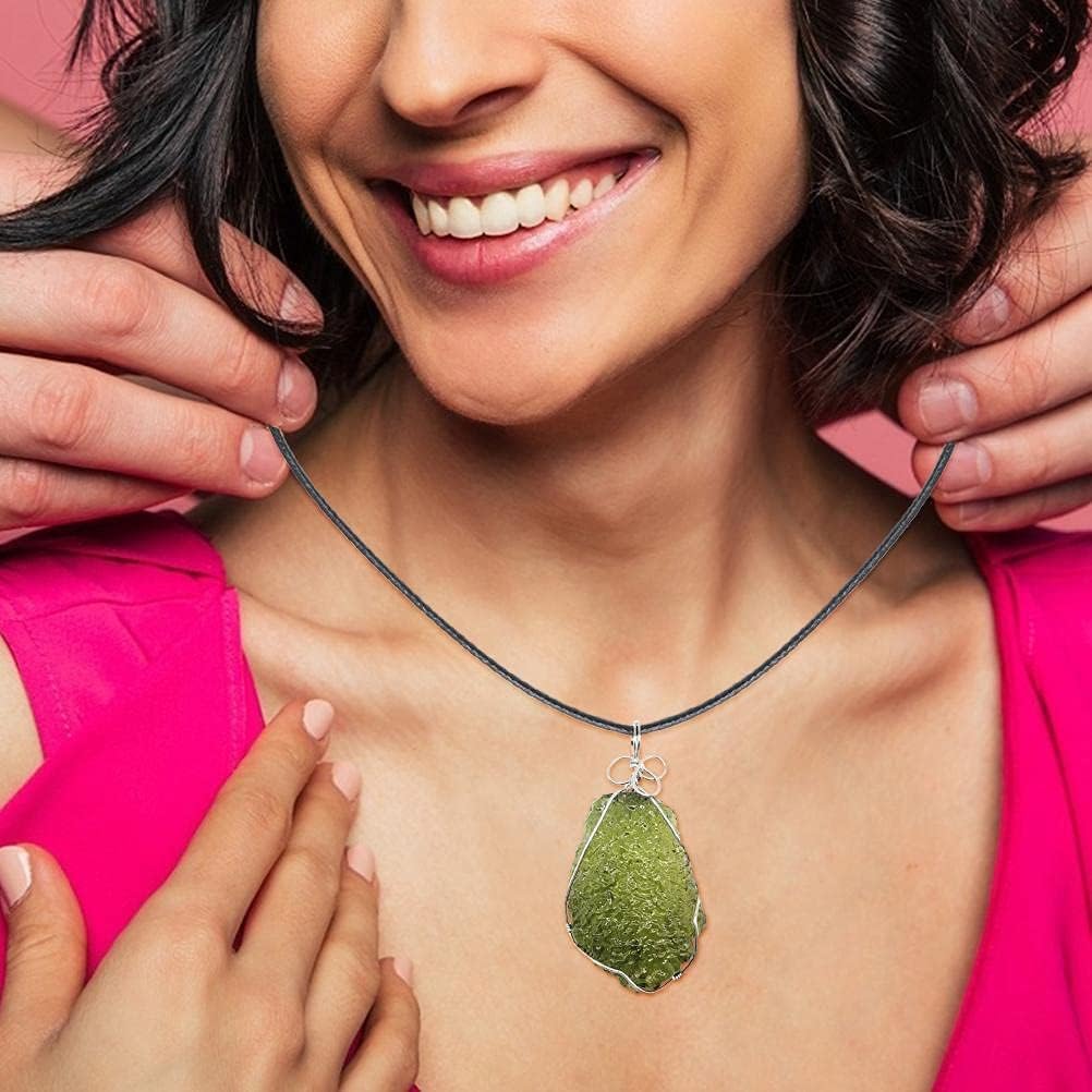 Moldavite Necklace, Green Natural Irregular Energy Stone Necklace Chain Crystal Pendant Jewelry for Men & Women - Image 8