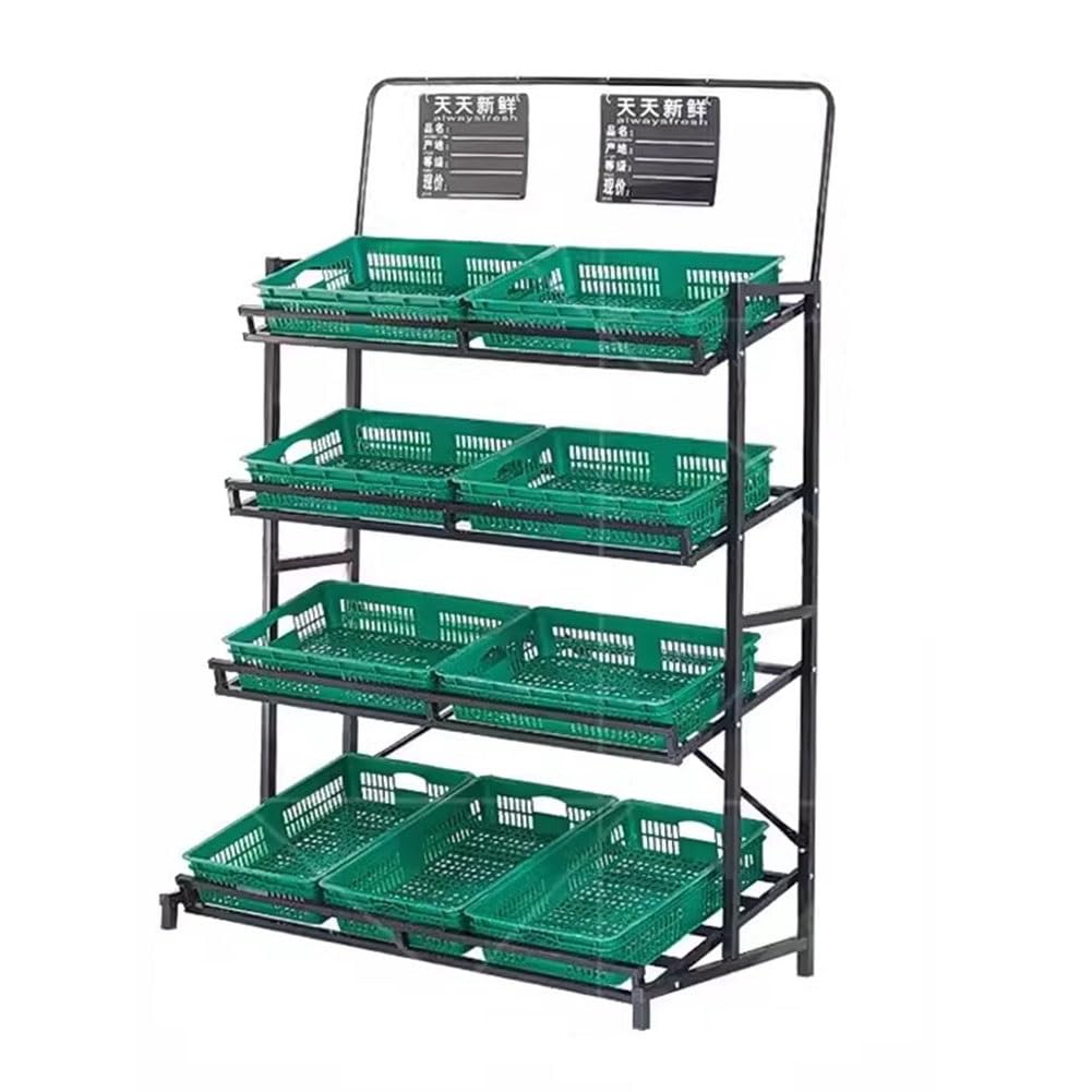 Generisch Verkaufsregal, Robustes Supermarkt-Obst- und Gemüseregal mit Abnehmbarer Aufbewahrungsbox für Snacks, Getränke, Dosen und Spielzeug – Verkaufsregal, Schwarz-D, 120 x 60 x 177 cm