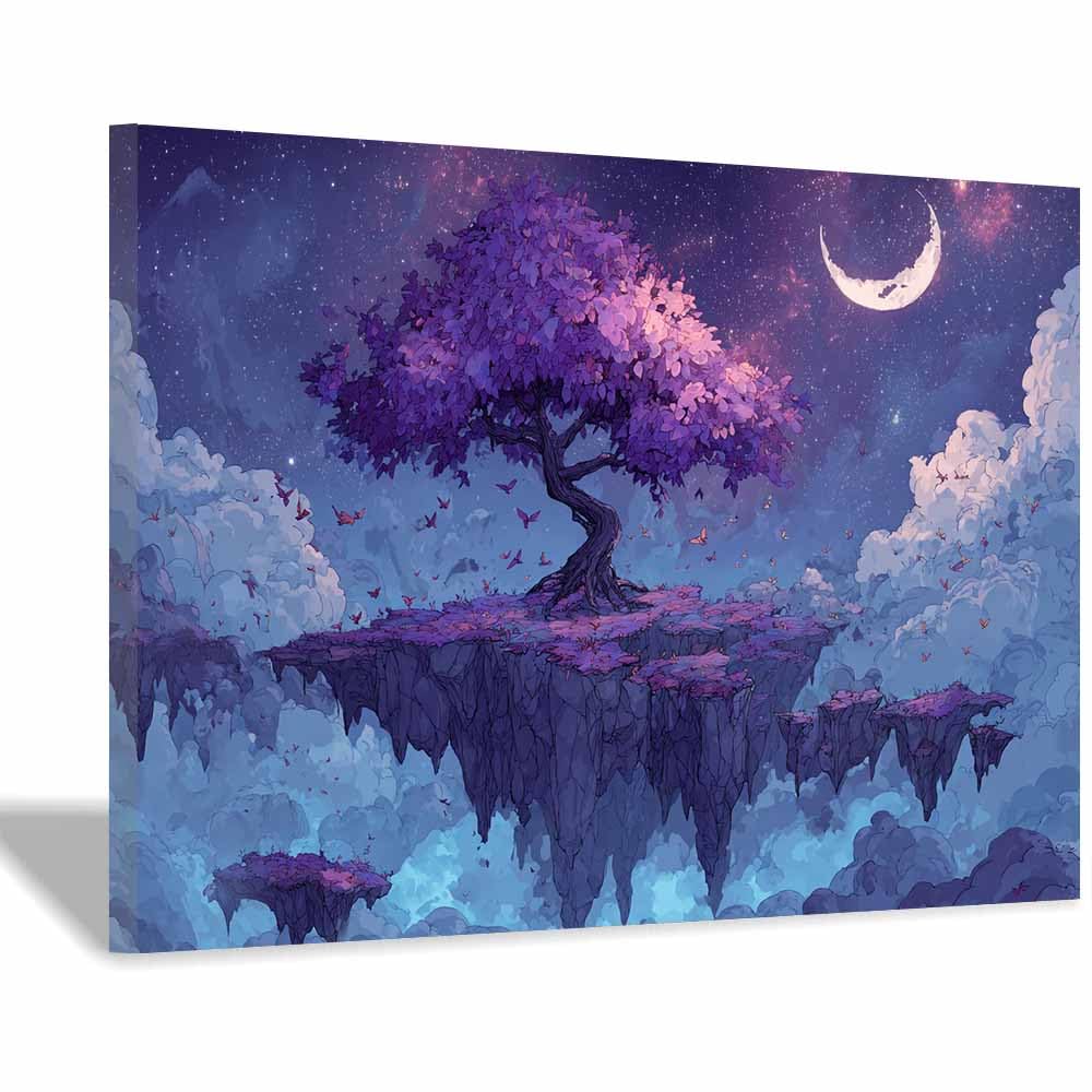 HOQIU Wall Pictures Sparksle sky tree tree poster, landscape wall art, for Living Room Bedroom Bathroom.(Multicolor)-60x80cm Framed