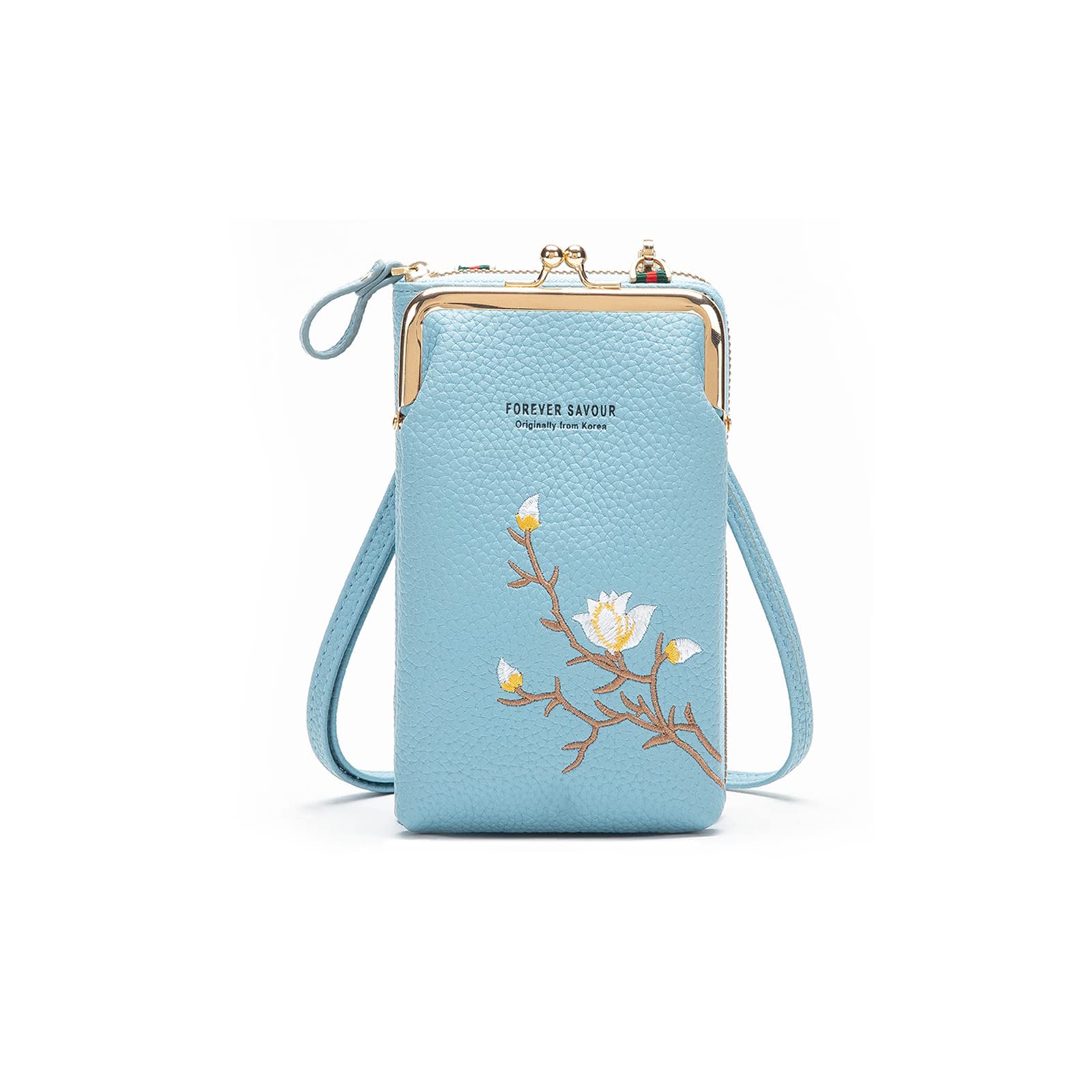 Moda Borse a Tracolla Donna Piccola Borsa per Cellulare con Fessure per Carte PU Mini Cellulare Portafogli Blu