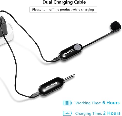 Vista 4 de Bietrun Auriculares inalámbricos con enchufe de 1/4 pulgadas, rango de 165 pies, micrófono inalámbrico UHF y micrófono de mano 2 en 1, para altavoz