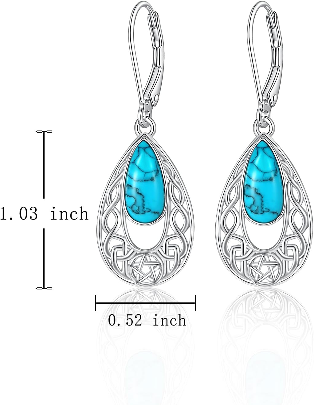 Turquoise Earrings for Women 925 Sterling Silver Celtic Knot Dangle Drop Earrings Teardrop Turquoise Vintage Boho Jewelry Gift - Image 6