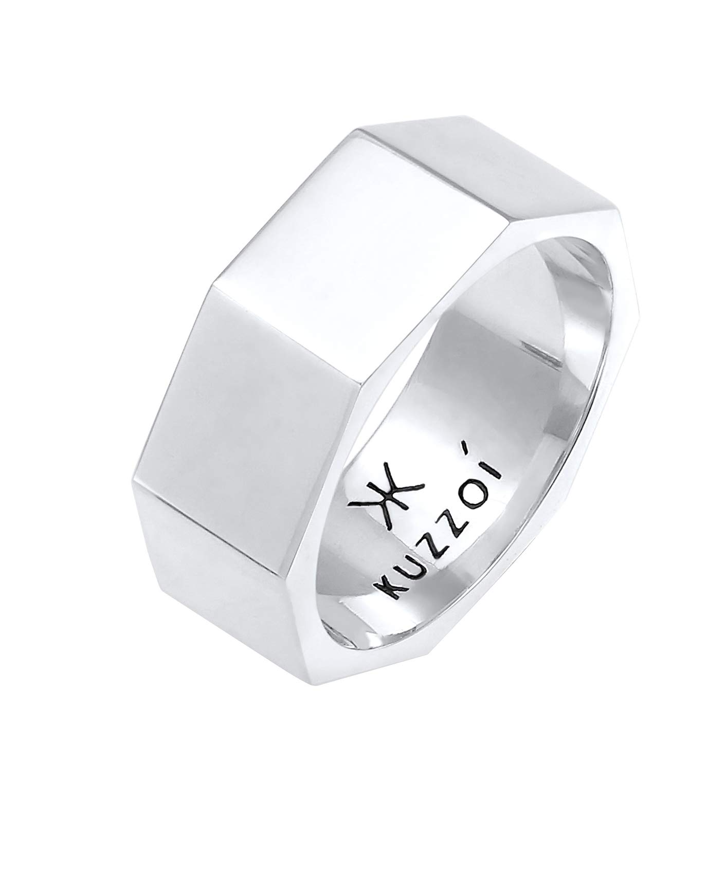Kuzzoi Anello da uomo in argento sterling 925, ampio anello in argento sterling (9 mm) con design esagonale, anello alla moda da uomo, lucido, misura anello 60-66, 0609972220