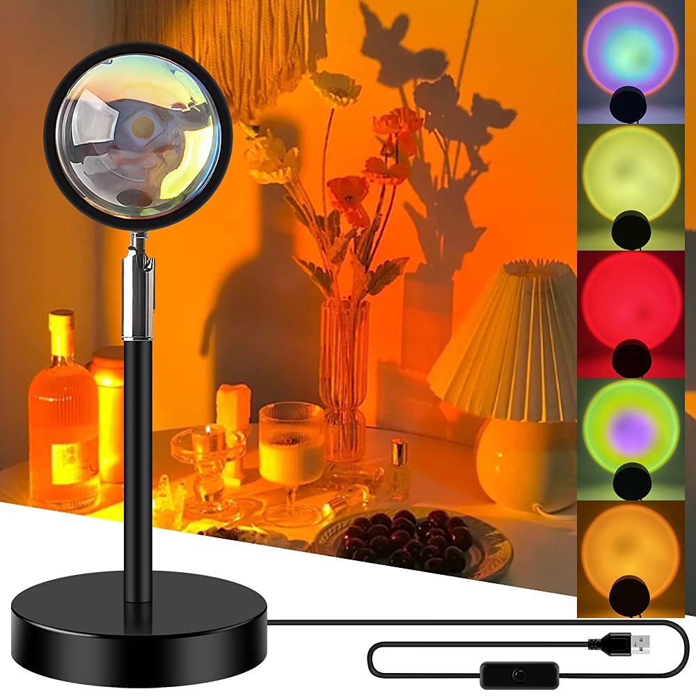 MABUSIYI 5 Colors Sunset Lamp, Sunset Lamp Projection USB Night Lights with 360° Rotation for Adults, 26cm Romantic Projection Lamp for Party Living Room Bedroom Decor