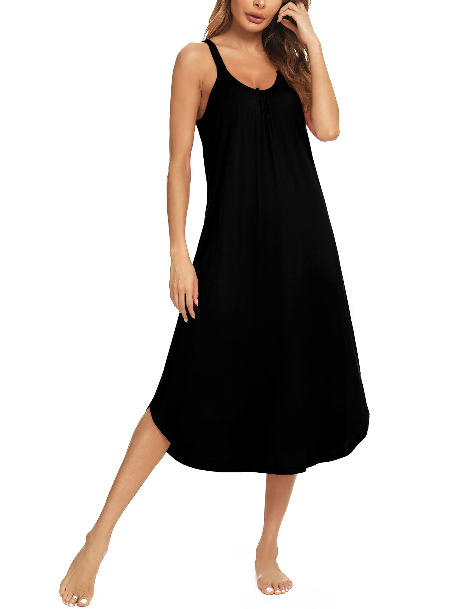 RoojaaWomens Sleeveless Long Nightgown Wide Strap Chemise Summer Loose Sleepshirt