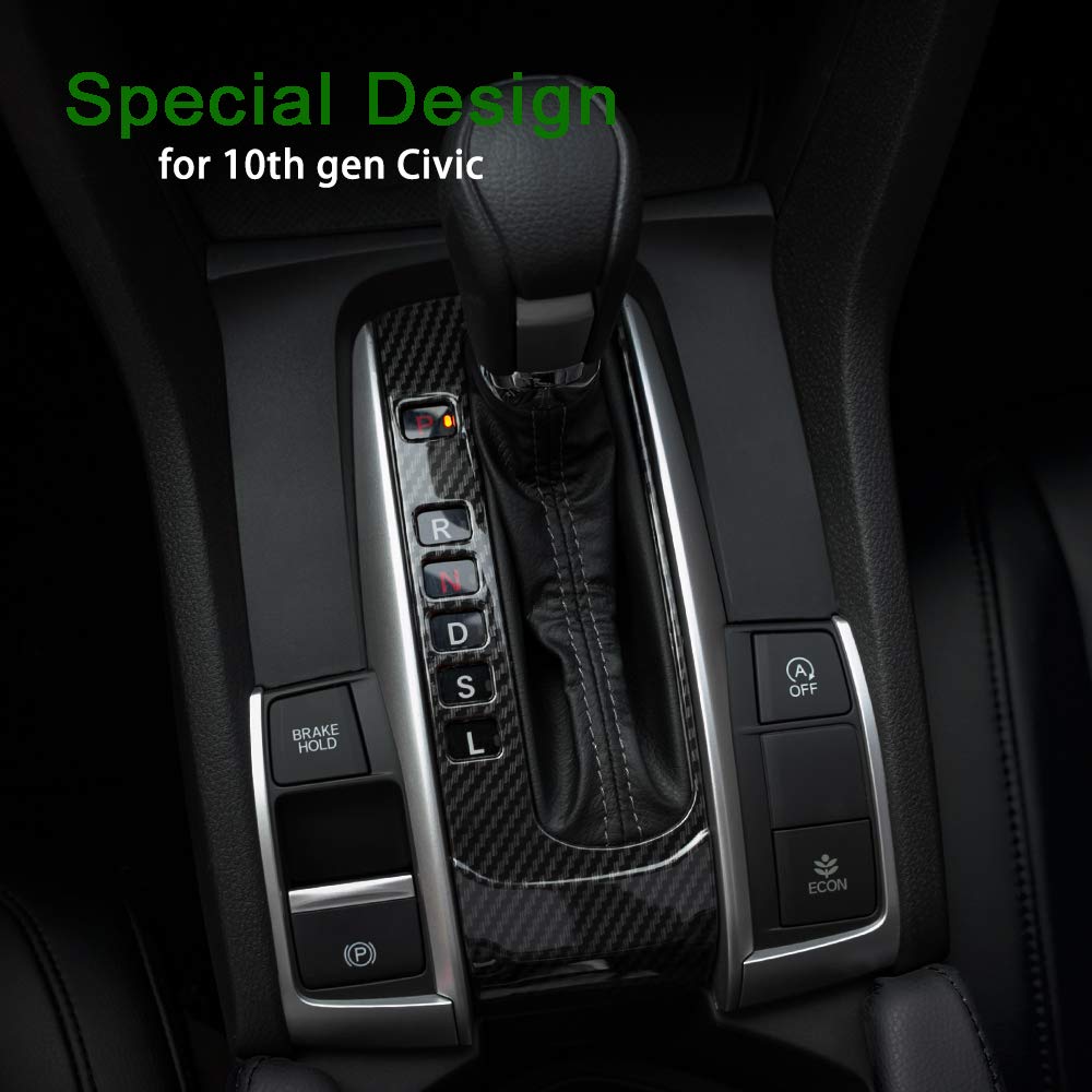 Thenice for 10th Gen Civic ABS Carbon Fiber Grain Gear Panel Trim Shift
