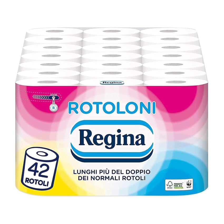 Immagine del prodotto Rotoloni Regina - 42 Maxi Rotoli di Carta Igienica, 500 Fogli a 2 Veli, Lunghezza ottima, Confezione 50% in Plastica Riciclata, Carta 100% Certificata FSC