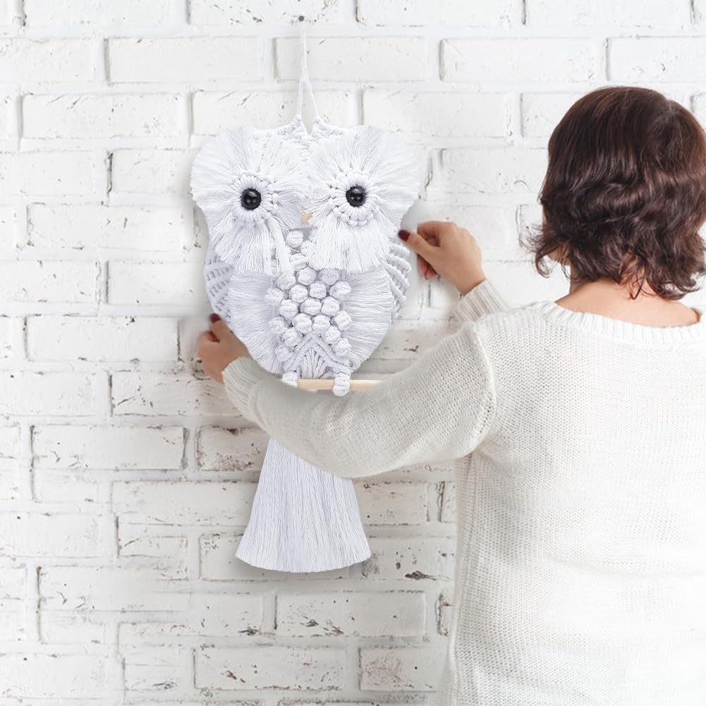 Kit Macramé Hibou DIY - Avec Fil Coton, Anneau Fer, Perles Bois Et Instructions, Décoration Murale Bohème