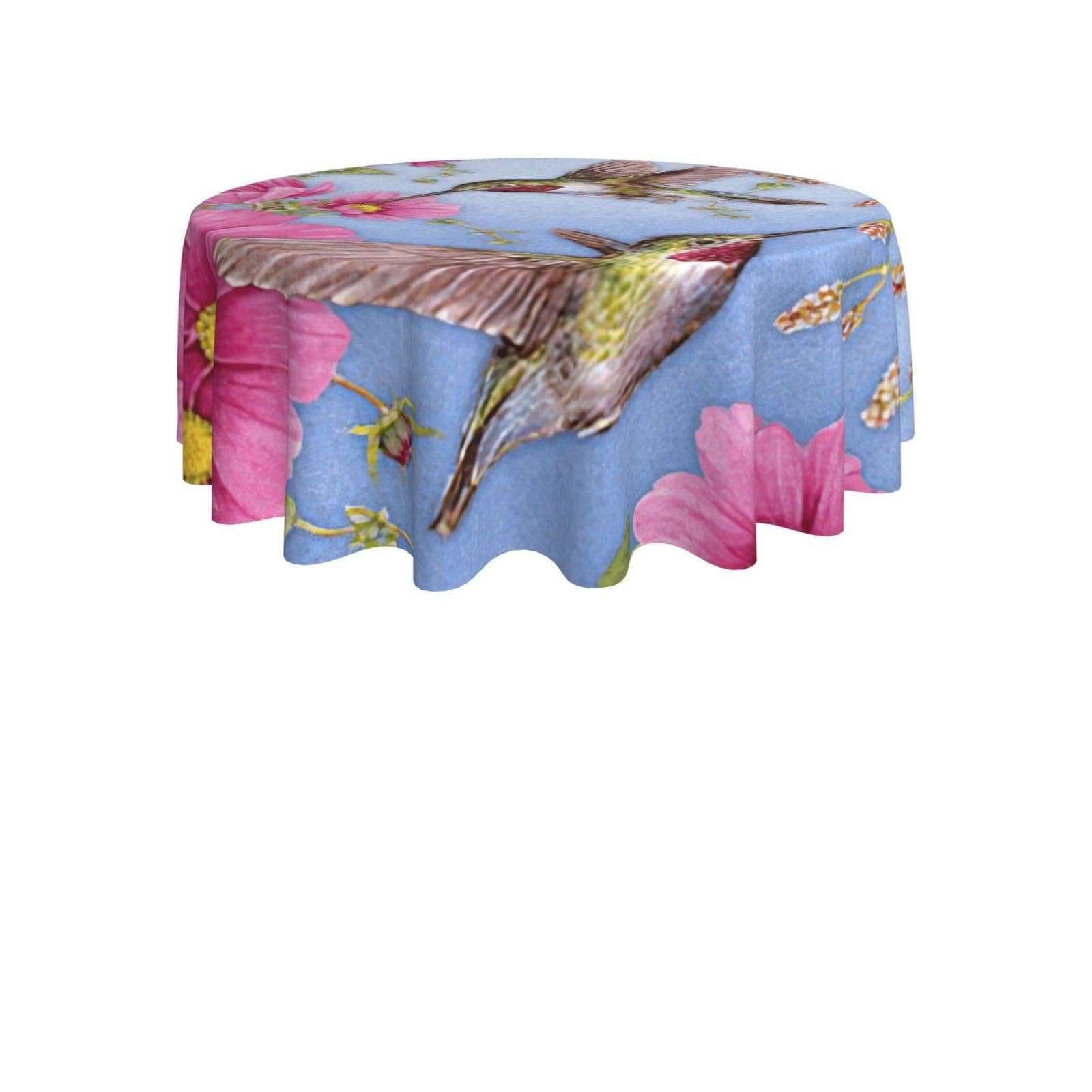 ENGhjes Humming birds With Pink Print Round Tablecloth 60in Washable Stainproof Polyester Cloth for Kitchen Idea