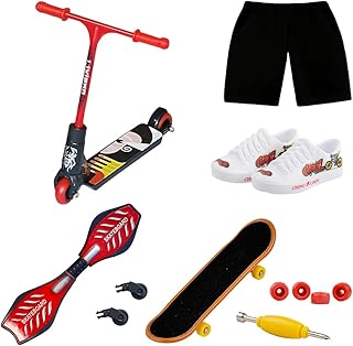 Mini Jeu de Jouets pour Doigts Ensemble de Trottinette Skateboard Embouts et Mini Accessoires pour l'entraînement avec Outils Réparation et Vêtements pour Enfants Adultes Fêtes et Faveurs