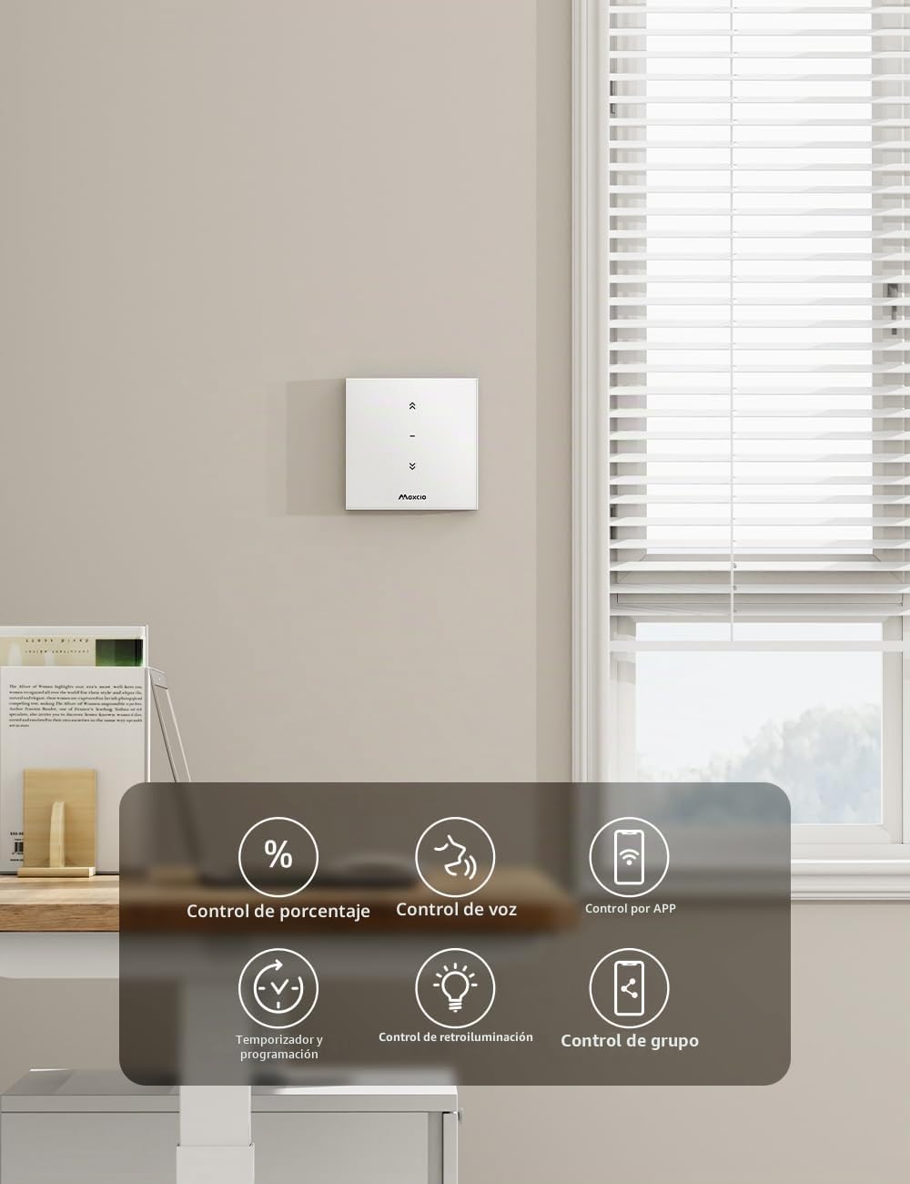 【80 * 80mm】Interruptor de Persianas WiFi, Maxcio Interruptor de Cortina Inteligente Compatible con Alexa Echo, Google Home, Control de Porcentaje, 4 Piezas