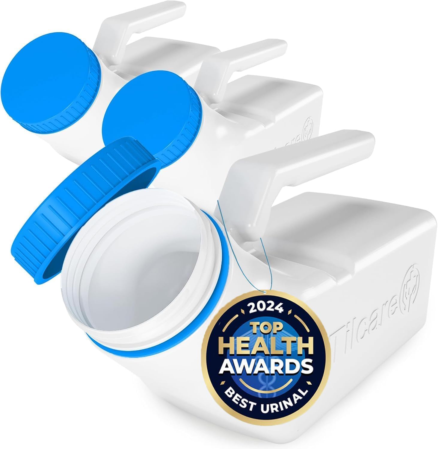 Tilcare Urinals for Men Glow in The Dark Lid by (3 Pack) - 32oz/1000mL Thick Plastic Mens Bedpan Bottle with Screw-on Lid - Spill Proof Urinary Chamber - Male Portable Travel Pee Bottles