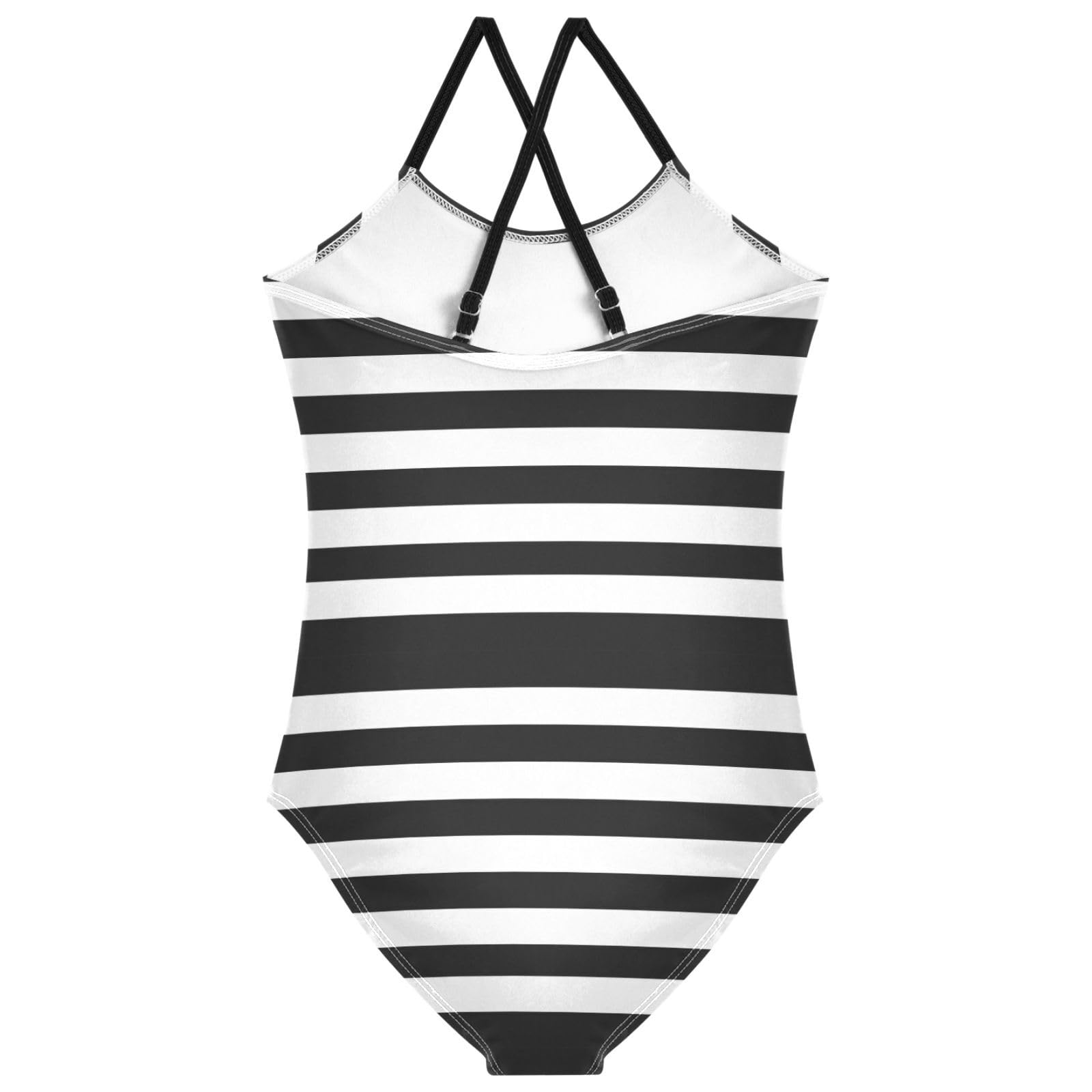 Pfrewn Girls One Piece Swimsuit Black and White Striped Quick Dry Summer Beach Bathing Suit Beachwear 9-10T