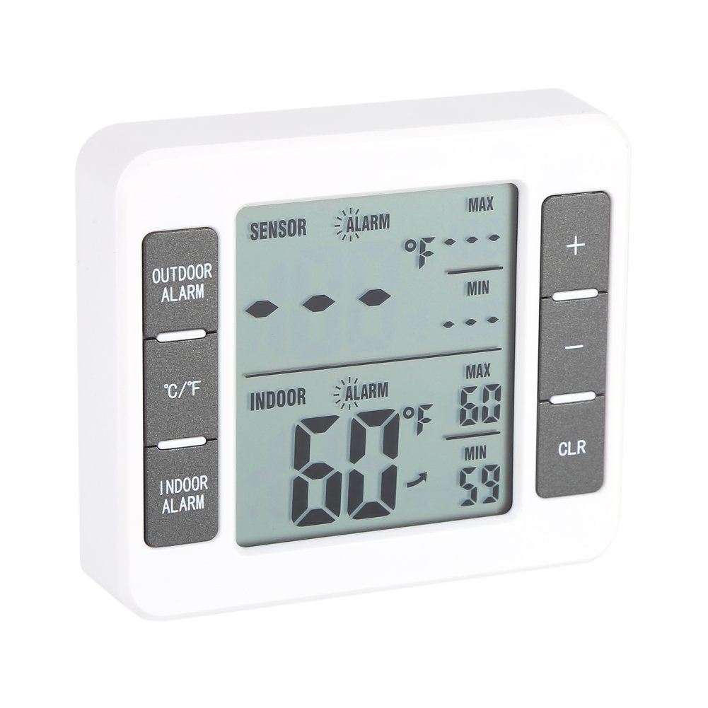 Digitale Termometro per Frigorifero Senza Fili Termometro del Frigorifero di Facile Lettura Internoesterno con Ampio Display LCD Memoria ad Alta Temperatura Bassa e Funzione di Allarme Udibile