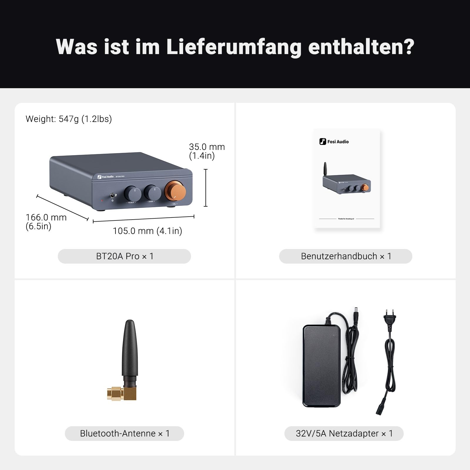 Fosi Audio BT20A Pro HiFi Verstärker, 300Wx2 Mini Verstärker mit Bluetooth 5.0 & TPA3255, Class D Stereo 2.0 Kanal