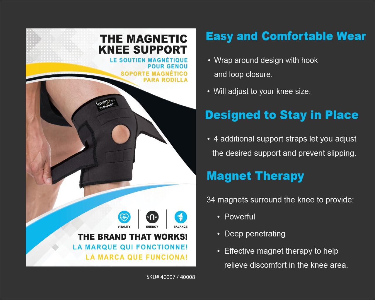SERENITY2000 Magnetic Therapy Knee Brace for Support and Pain Relief, Contains 28 Magnets (Large (Pack of 1))