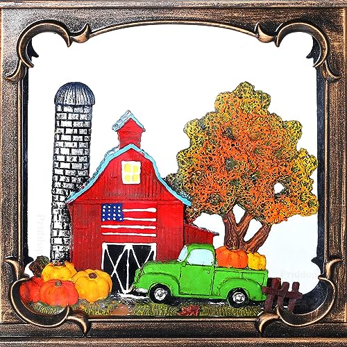 Fall Snow Globe Lantern - Priddop Red Barn Truck Pumpkin Glittering Fall Decorations for Home, Thanksgiving, Autumn Harvest Fall Decor (2024 New)
