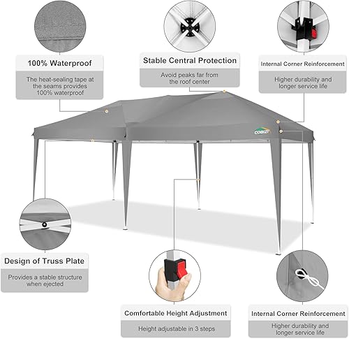 Miniatura 5 de COBIZI Toldo desplegable de 10 x 20 pies con 6 paredes laterales, toldo impermeable para eventos al aire libre, refugio para eventos, toldo portátil