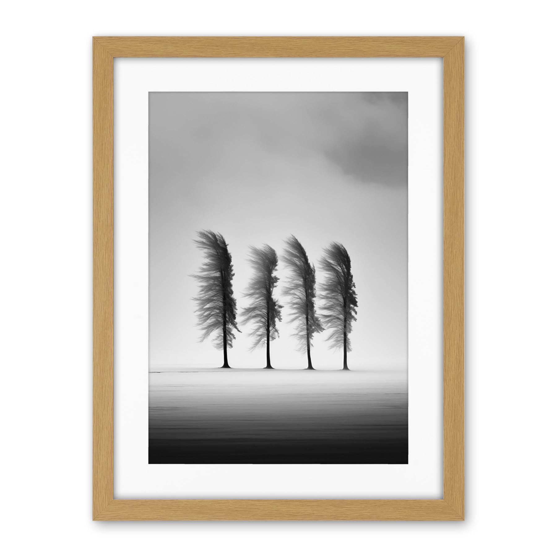 Artery8 Still Holding Strong Black and White Winter Landscape Photograph Wind Blowing on a Row of Cypress Hills Artwork Framed Wall Art Print 18X24 Inch