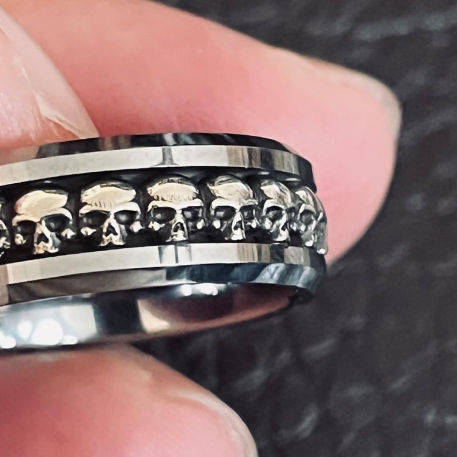 NUNCAD Bague Homme en Argent 925 et Carbure de Tungstène, Anneau Gothique à Tête de Mort, Noir/Argenté, 8 mm, Bijou Élégant, Cadeau pour Lui