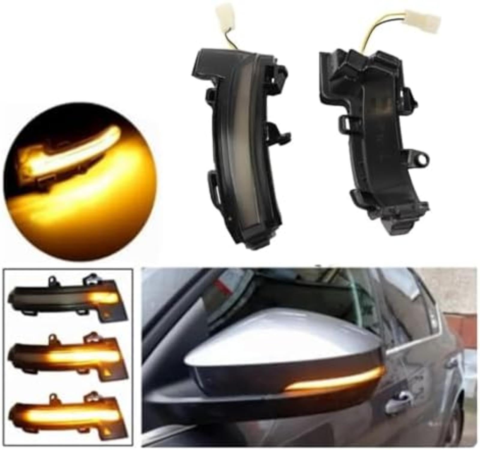 Włączony kierunkowskaz samochodowy, dla Skoda, dla Octavia 3 5E3 Nl3 Nr3, dla Combi 5E5 Led dynamiczne boczne lusterko wsteczne sekwencyjne migacz lampa skrzydłowa (Smoked black Yellow)