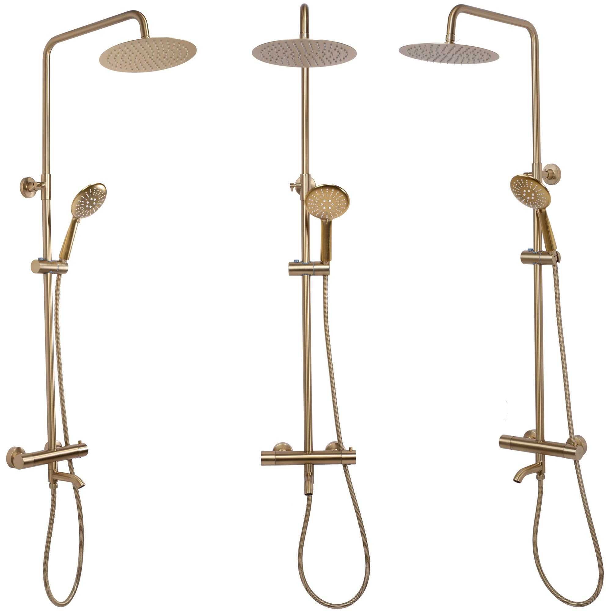 Rea - Colonna Doccia Con Termostato Lungo Gold Brush Sistema Doccia In Ottone Per Bagno (Oro) 45x26,5x117cm