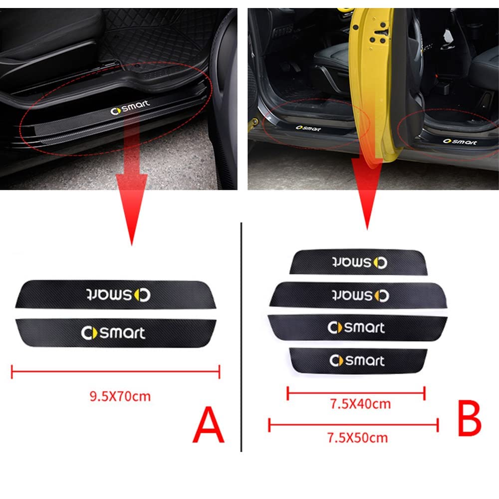 2 Pezzi per Smart Fortwo 453 451 2009-2019 davanzale della portiera dell'auto Pedale di Benvenuto Adesivo Decorativo Protezione del battitacco della Porta in Fibra di Carbonio