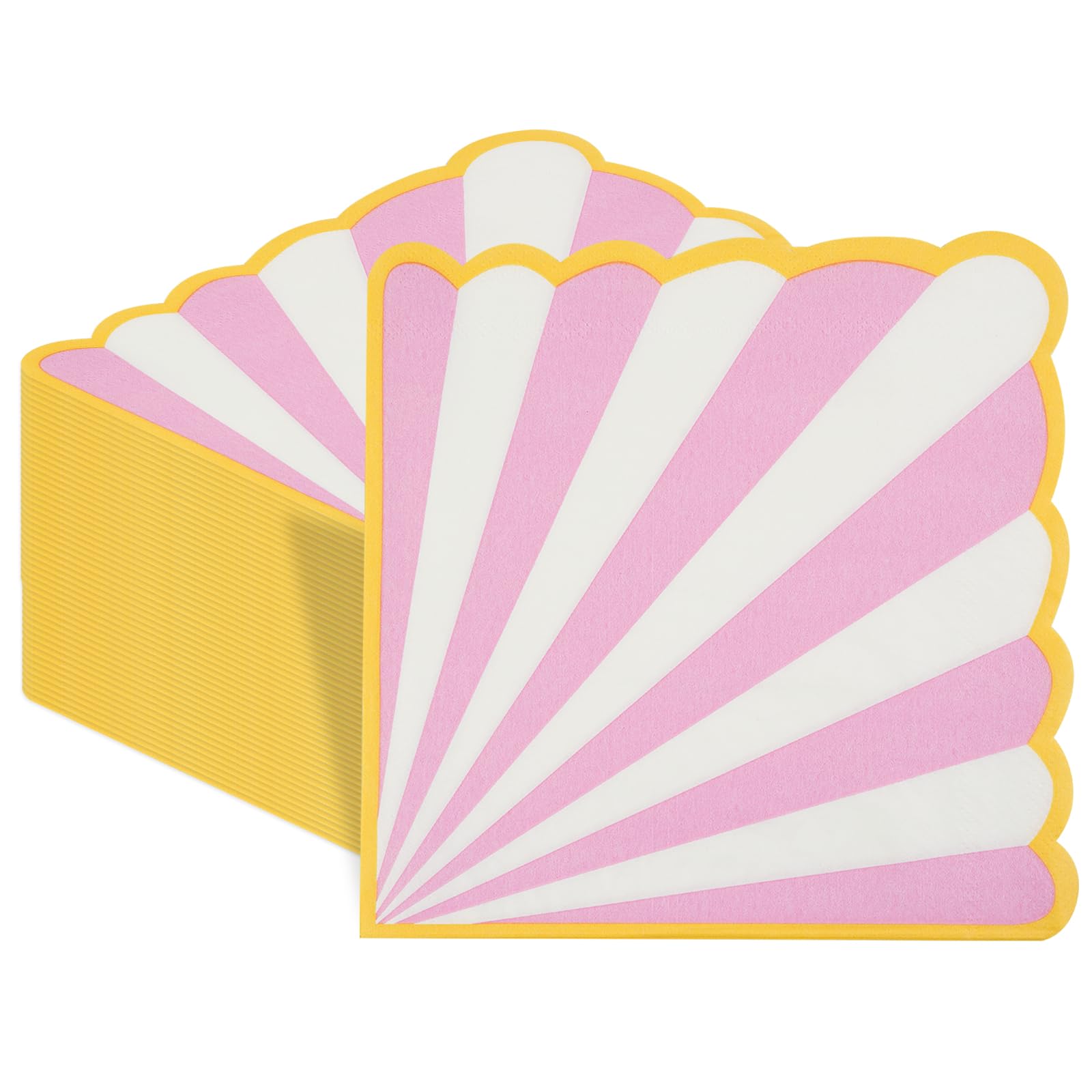 50PCS Pink Scalloped Gingham Paper Napkins - Light Pink and White Striped Luncheon Napkin, Checkered Dessert Napkins, Decorations Supplies for Birthday Baby Shower Wedding Valentine's Day