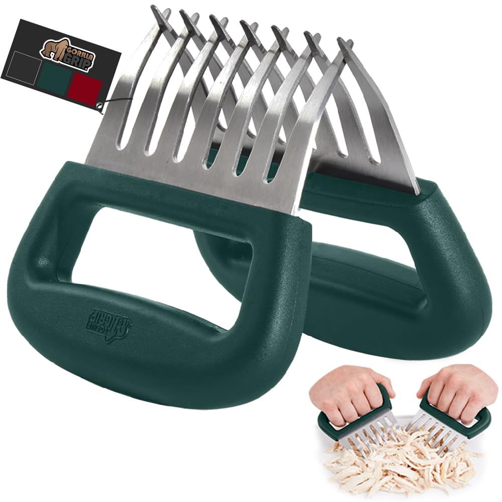 GORILLA GRIP BPA-Free Chicken Shredder Meat Claws, Sharp Stainless Steel Food Shredding Fork, Comfortable Handle, Easily Shred Pulled Pork, Taco Meats, Kitchen Smoker BBQ Tool, Dishwasher Safe, Hunter
