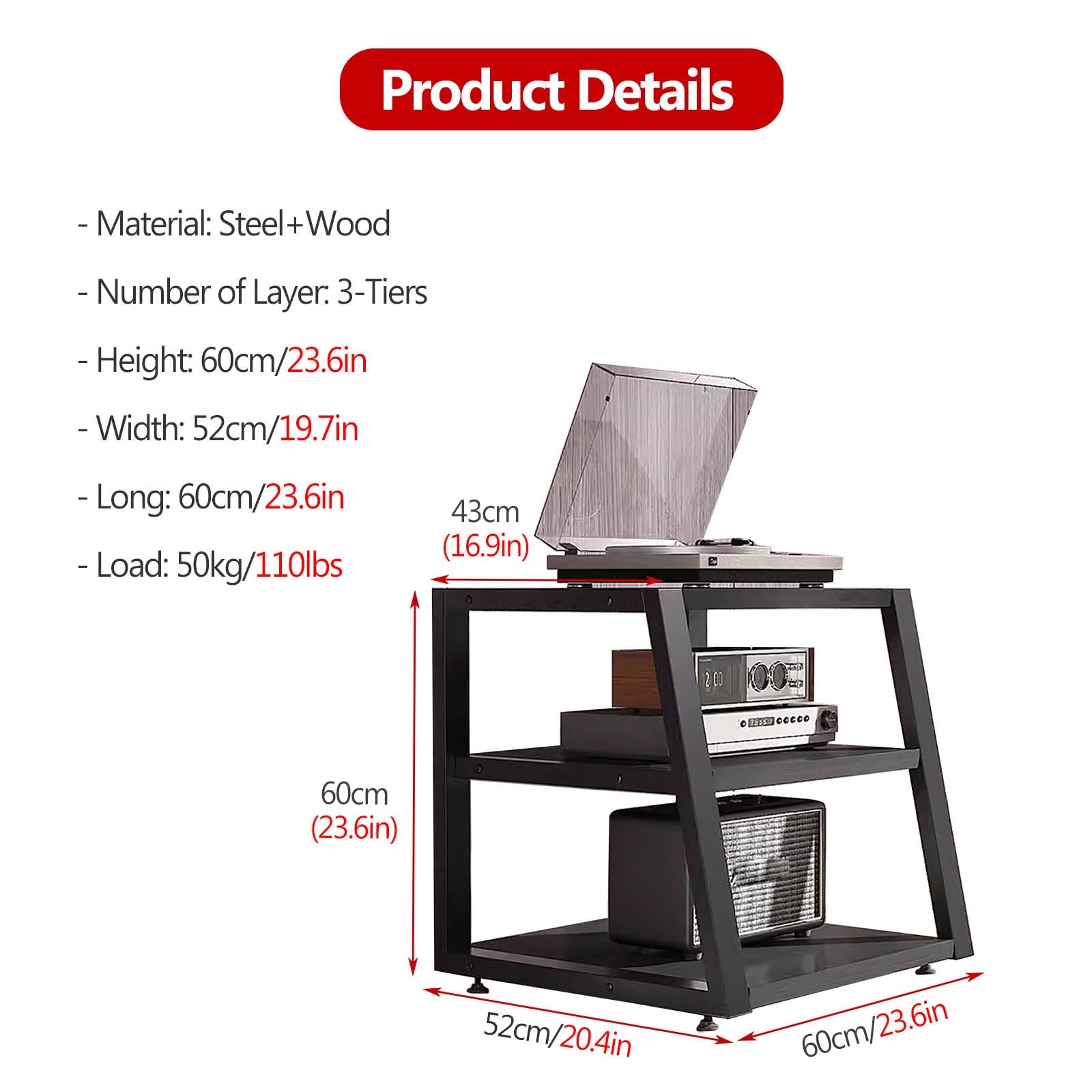 Amazon.co.jp: ステレオスタンドオーディオラック 高さ60cm AVメディア