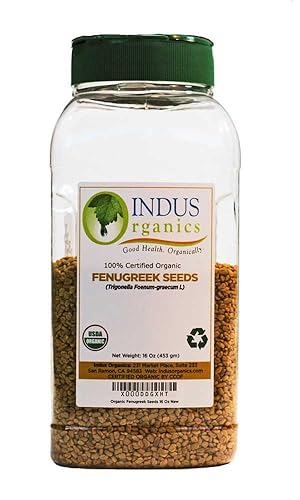 Indus Organics Semillas de fenogreco, tarro de 1 libra, calidad premium, alta pureza, recién empaquetadas