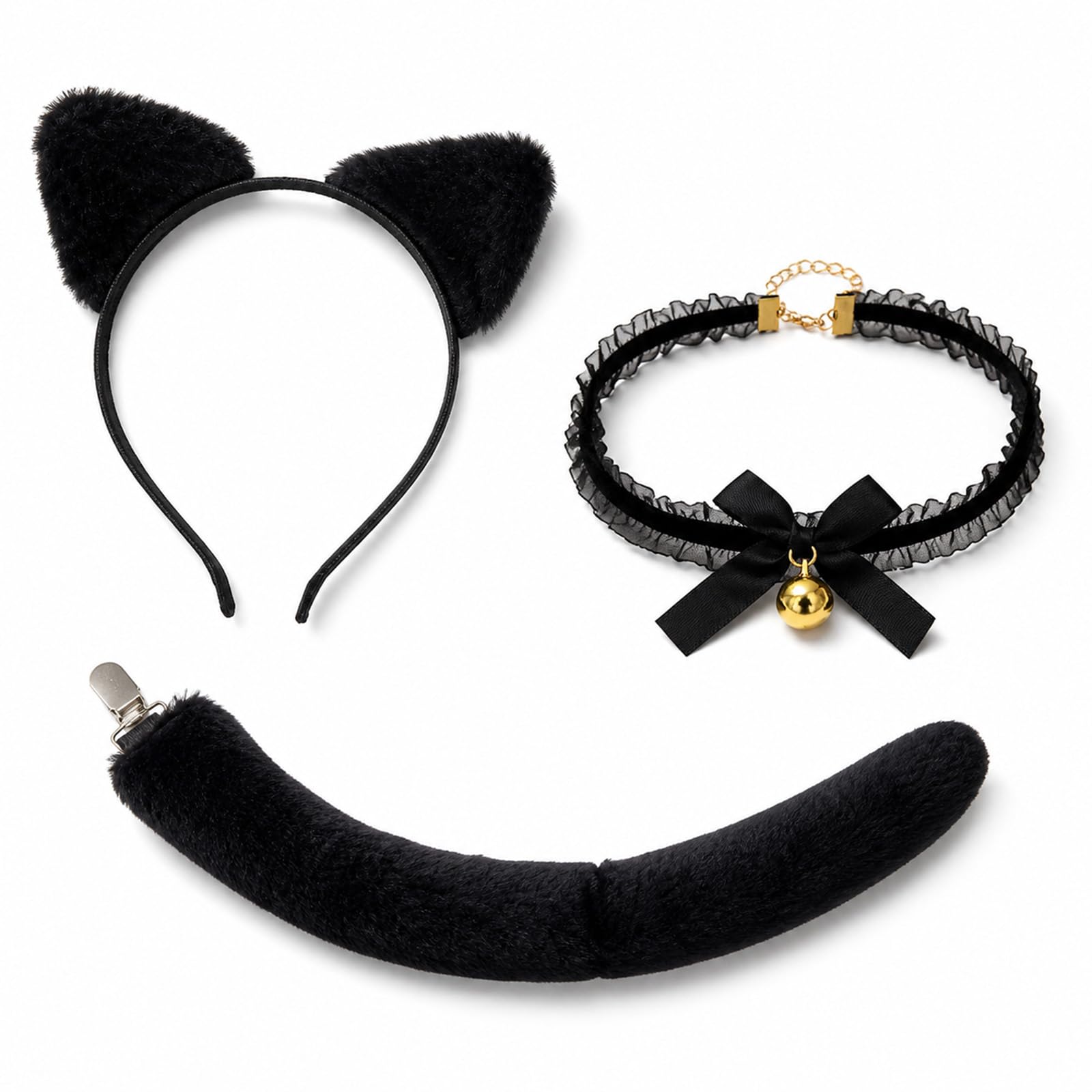 3pcs Cat Ears Headband Set Adult Black Cat Costume Halloween Costumes