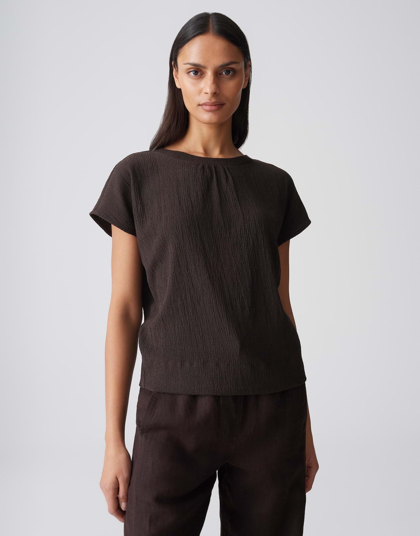 OPUS Damen Kurzarmshirt | Jerseyshirt mit Crinkle Effekt Regular Fit