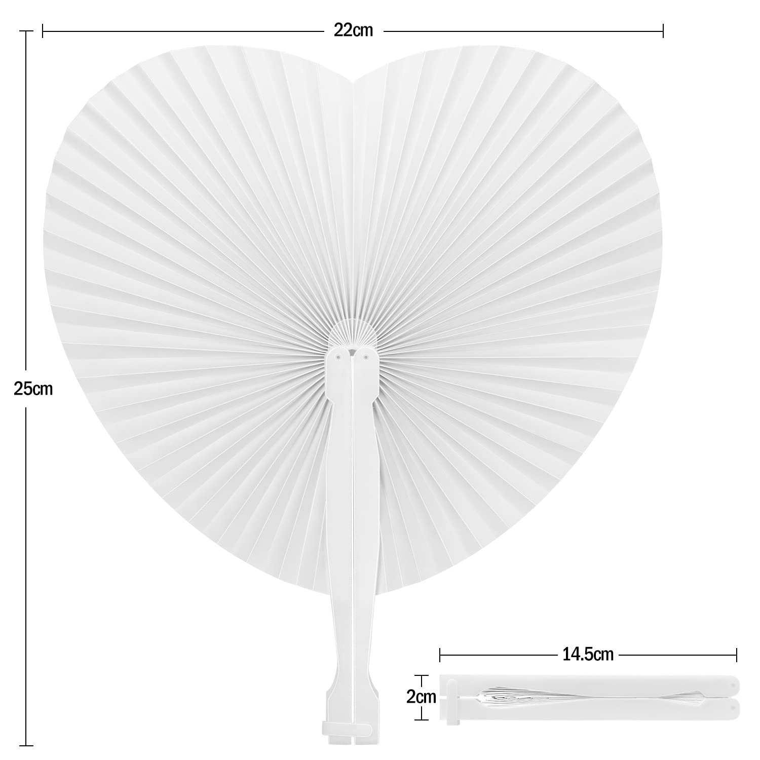 Gudotra - Lot de 60 éventails de mariage, en papier, blancs, en forme de cœur pour wedding bag et décoration de mariage