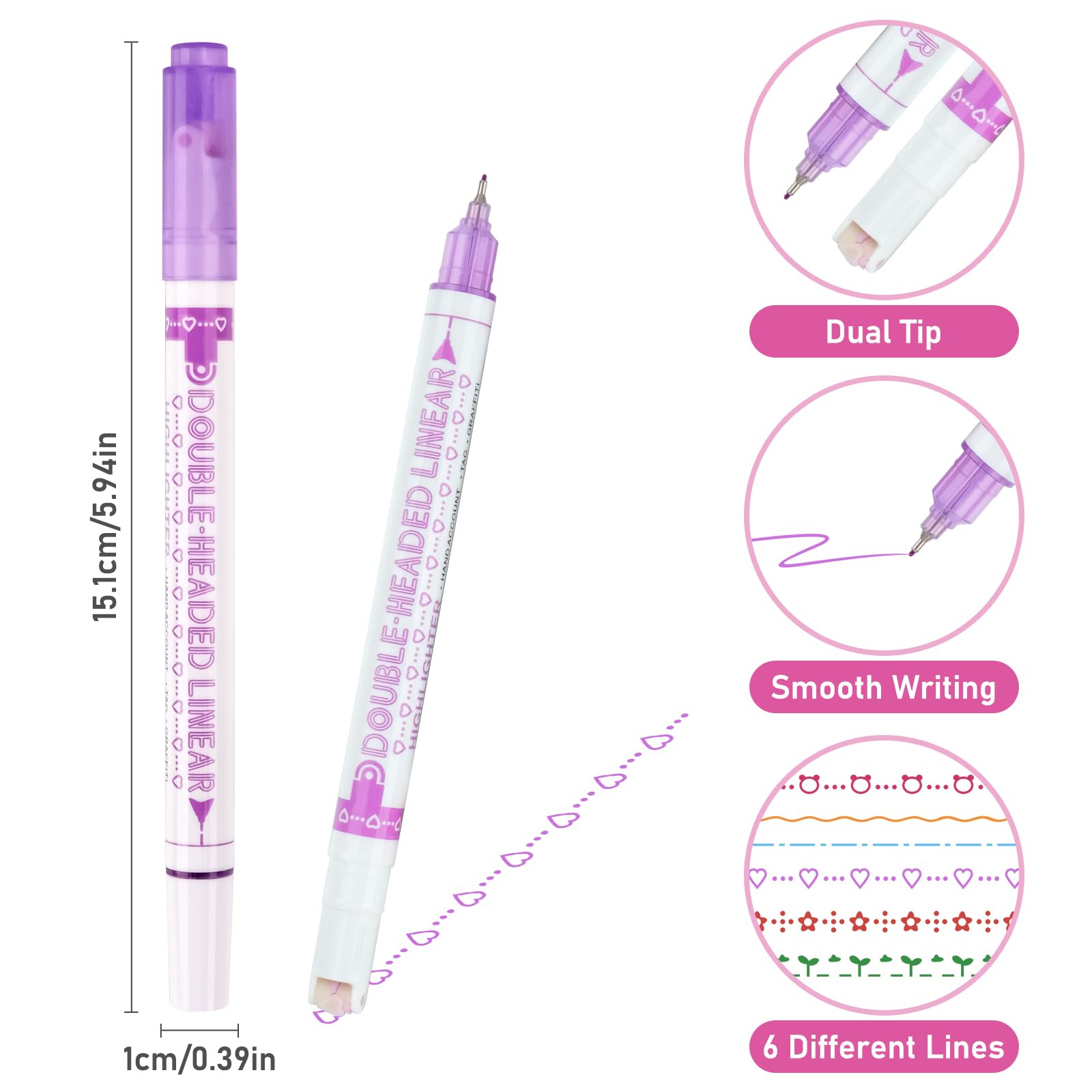 Set Di 6 Evidenziatori Curvi Con Motivi Stellari E Floreali - Pennarelli Colorati Per Appunti E Manuali - Foto 8