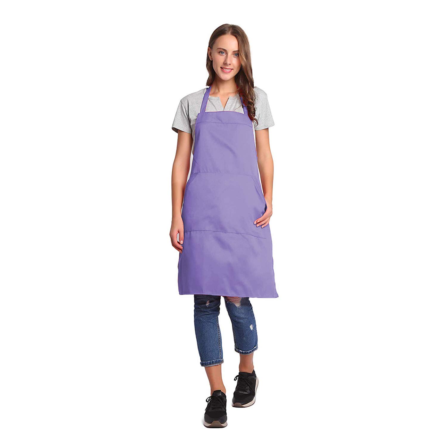 Adjustable Bib Apron with Long Ties for Women Men 18 Colors Chef Kitchen Cooking
