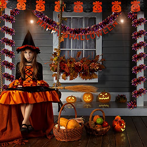 Ximishop 5Pcs 33Ft Halloween Tinsel Garlands,Shiny Black Orange And Purple Halloween Hanging Metallic Garland For Halloween Party Supplies，Indoor And Outdoor Holiday Decorations #TOP6
