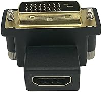 Vista 4 de Adaptador DVI a HDMI en ángulo de 90 grados, DVI dorado macho a HDMI hembra, para computadora y HDTV y tarjeta gráfica, proyector