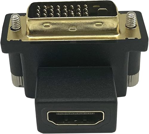 Miniatura 5 de Adaptador DVI a HDMI en ángulo de 90 grados, DVI dorado macho a HDMI hembra, para computadora y HDTV y tarjeta gráfica, proyector