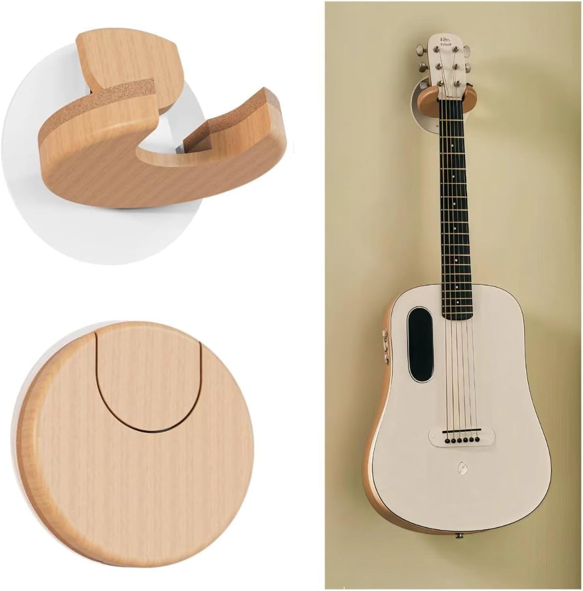 2025 New Collapsible Guitar Wall Mount Hanger with Solid Wood & Cork Original Design Space Saving Wall Hook Holder for Acoustic, Banjo, Bass, Ukulele Guitars (Guitar Player Accessories)