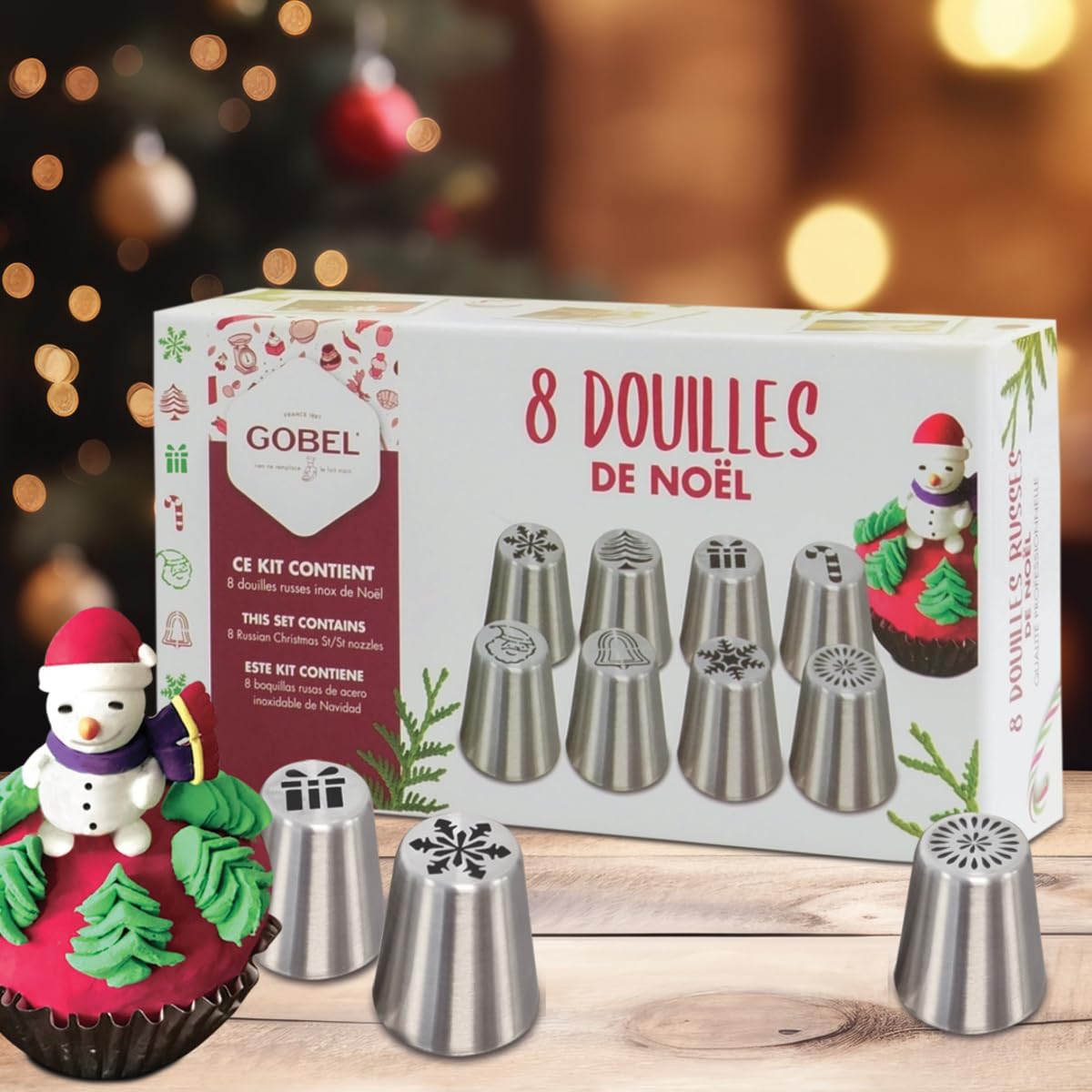 GOBEL - Set di 8 bocchette per pasticceria professionali speciali natalizie - Riutilizzabili all'infinito - In acciaio inox - Boccole per pasticceria di alta qualità