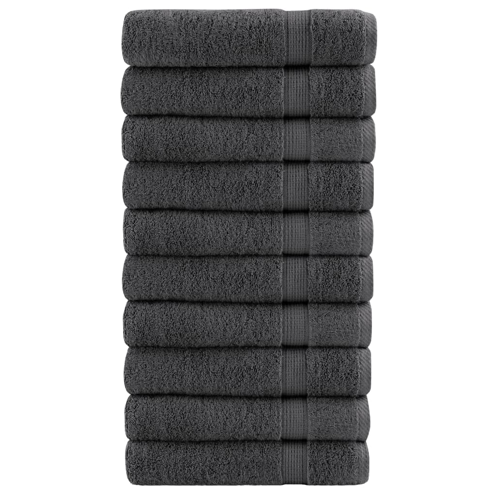 SOLUND Juego de 10 toallas de baño de alta calidad, color antracita, 100 x 150 cm, 600 g/m², 100 % algodón hilado en anillo, toallas absorbentes con práctico soporte para colgar para el hogar