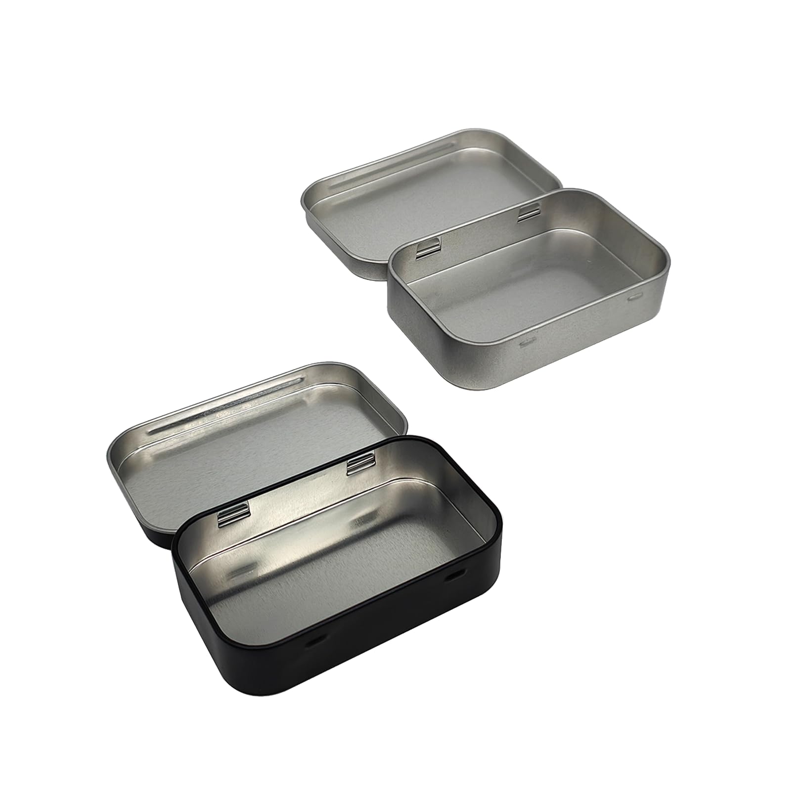 Erchuth Silver And Black 2 Pcs Small Tins With Lids,Hinged Tobacco Tin Metal Tin Rectangular Storage