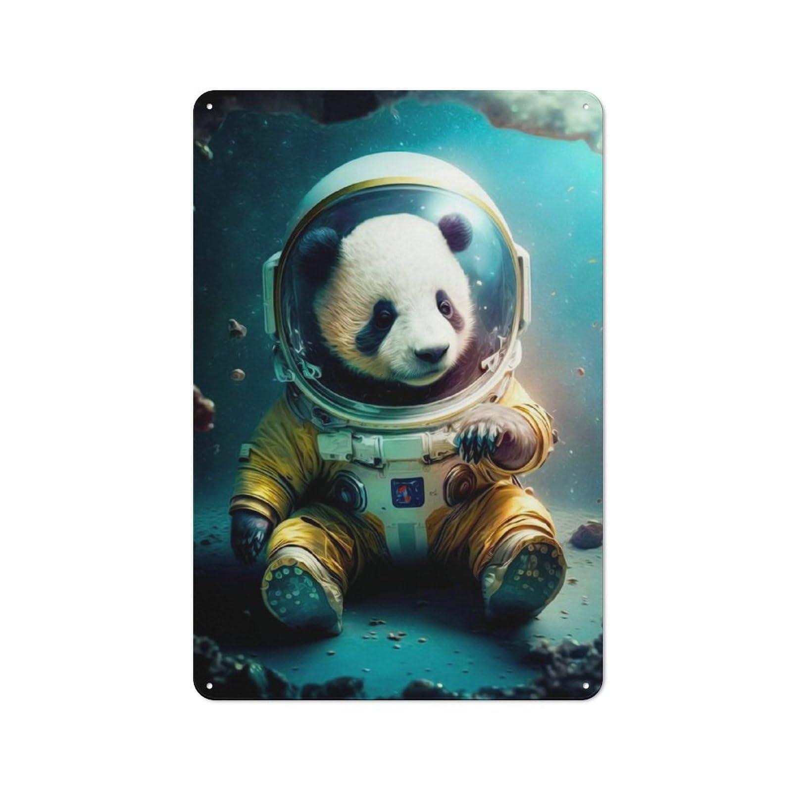 Junmoney Panda Astronaut Retro-Style Tin Sign 30X20cm For Kitchen Or Home Bar, Suited To Kitchen Decor Lovers