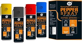 Pepper Spray Self Defence for Women Safety Red+Blue+Yellow+Black PK 4 Each 55ml (220ML)