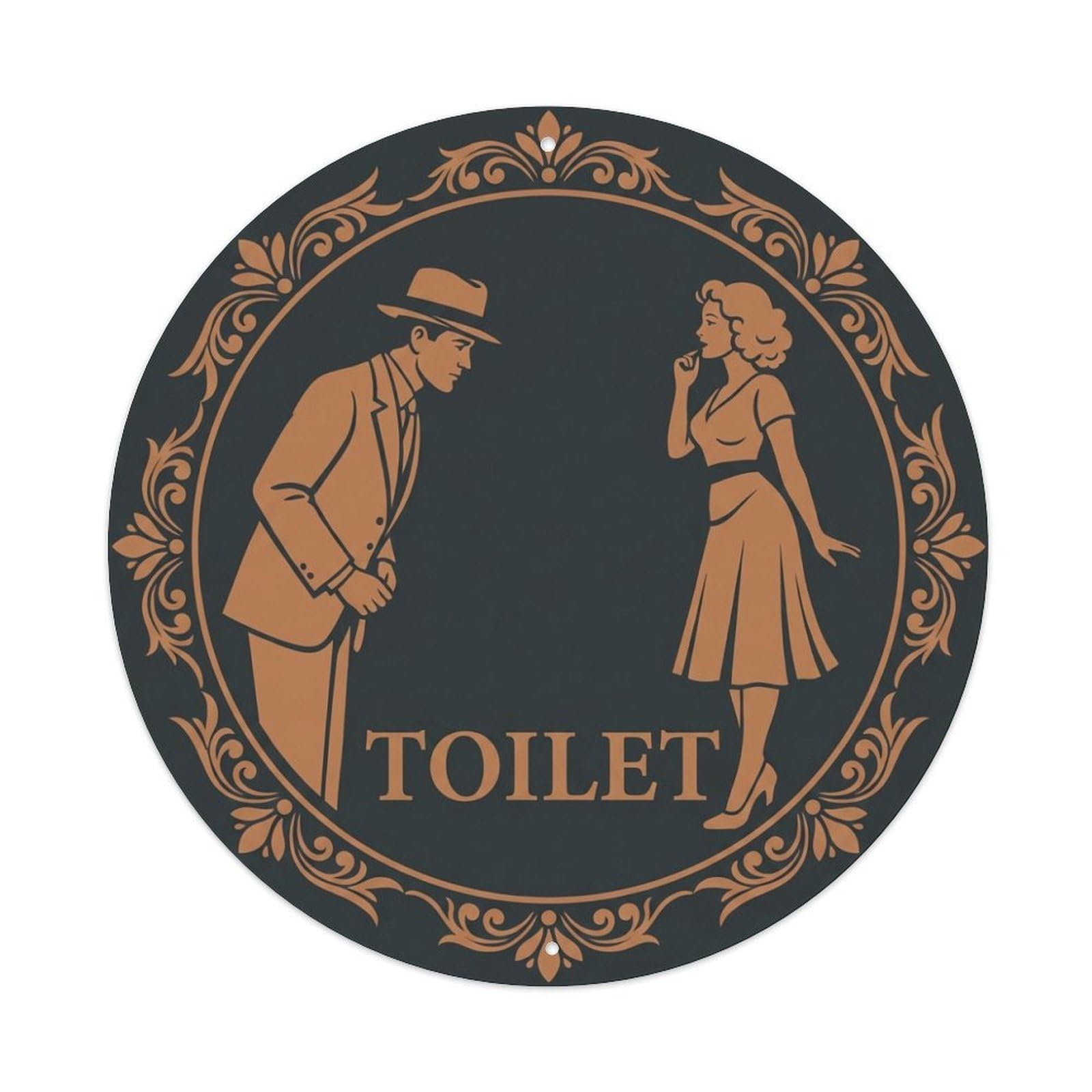 Olhnbad Style Charcoal Copper Floral Toilet Restroom Notice Metal Tin Sign