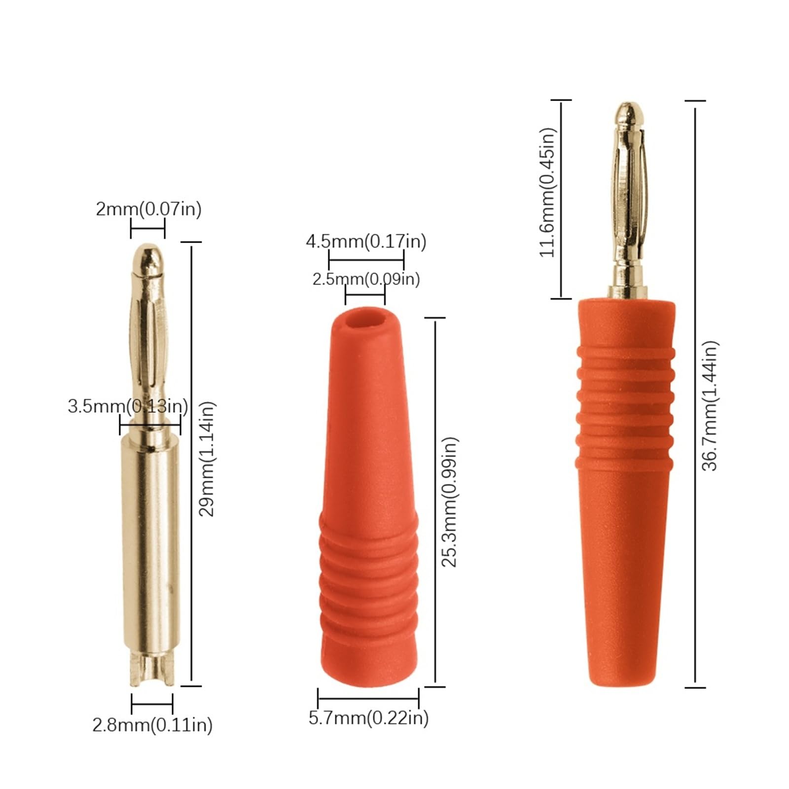 100 szt. 2 mm adapter złącza elektrycznego 5 kolorów czarny/czerwony/żółty/zielony/niebieski (7)