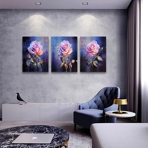 Miniatura 5 de DZRWUBHS Decoración de pared en lienzo para dormitorio, sala de estar, cuadros de pared con rosas y flores, pintura moderna para oficina, decoración