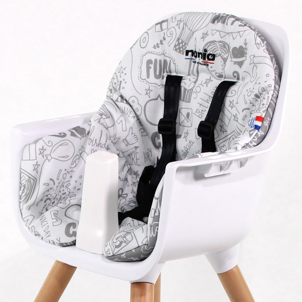 Chaise Haute Bébé évolutive 2 en 1 - Dès 6 mois jusqu'à 5 ans - Coussin réversible - Plateau réglable - Repose-pieds, Siège et Fauteuil Enfant -Puericulture Bébé- Design Moderne Bois (506CHAISE10)